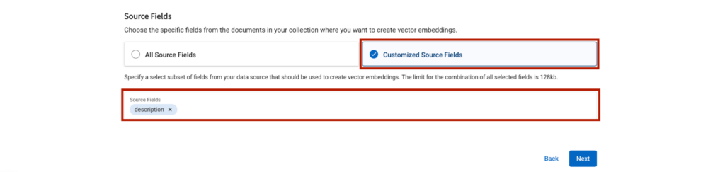 Choose fields for automated vectorization service